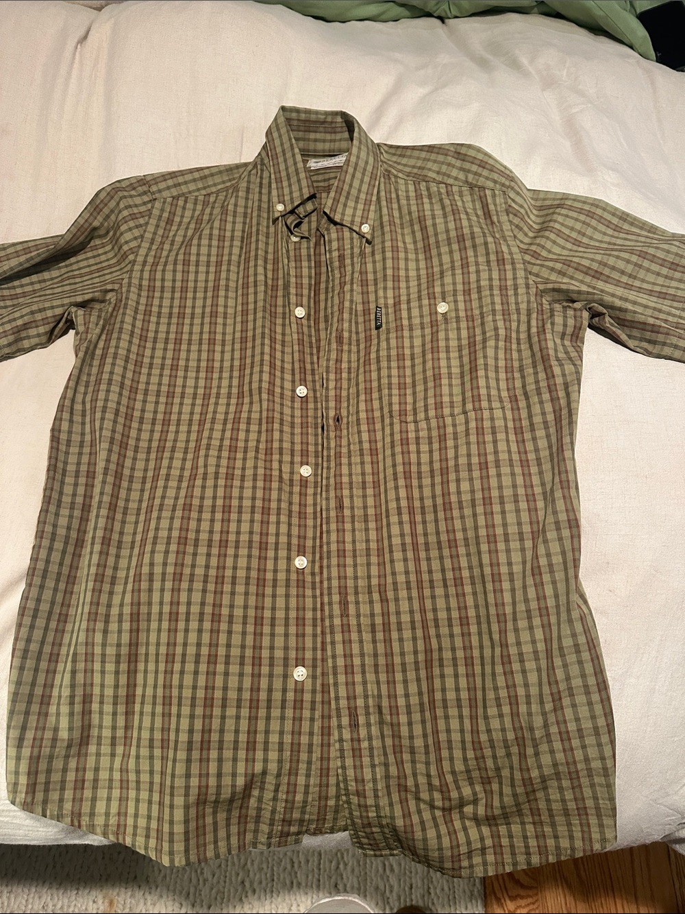 Casual Men's Olive Plaid Button-Down Shirt
